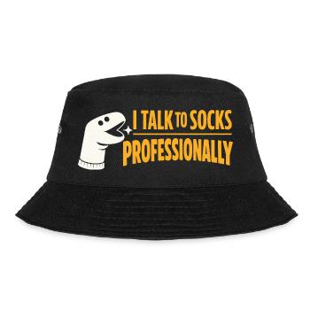 Mit Socken reden | Sockenpuppe Humor - Bucket Hat - Schwarz - Vorne - Lela (165cm)