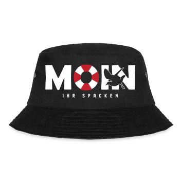 Lustiger Spruch " Moin Ihr Spacken " - Bucket Hat - Schwarz - Vorne - Lela (165cm)