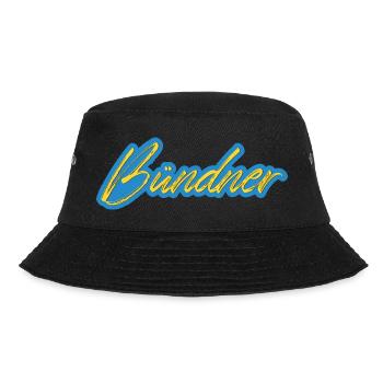 Bündner Schriftzug gelb-blau - Bucket Hat - Schwarz - Vorne - Lela (165cm)