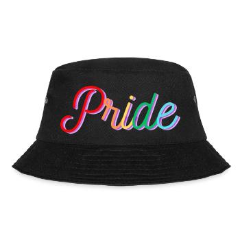 Pride Regenbogen Schriftzug - Bucket Hat - Schwarz - Vorne - Lela (165cm)