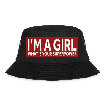 I'M A GIRL – WHAT'S YOUR SUPERPOWER - Bucket Hat - Schwarz - Vorne - Lela (165cm)