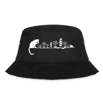 Garten-Silhouette: Katze, Maus & Blumen - Bucket Hat - Schwarz - Vorne - Lela (165cm)