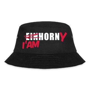 Mallorca T-Shirt Einhorn I'am Horny Shirt - Bucket Hat - Schwarz - Vorne - Lela (165cm)