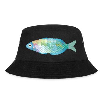 Der farbenfrohe Fisch erstrahlt in zarten Farben - Bucket Hat - Schwarz - Vorne - Lela (165cm)
