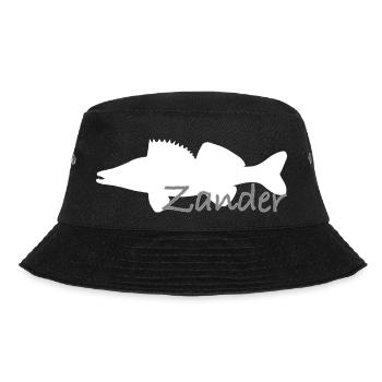 Zander in weiß mit grauer Schrift - Bucket Hat - Schwarz - Vorne - Lela (165cm)