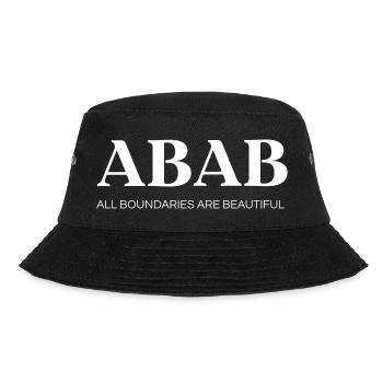 ABAB – Alle Grenzen sind schön (weiß) - Bucket Hat - Schwarz - Vorne - Lela (165cm)