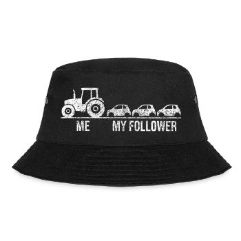 Traktor zieht AutoKette - Bucket Hat - Schwarz - Vorne - Lela (165cm)