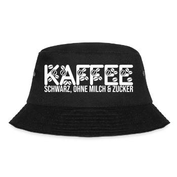Kaffee - schwarz, ohne Milch und Zucker - Bucket Hat - Schwarz - Vorne - Lela (165cm)
