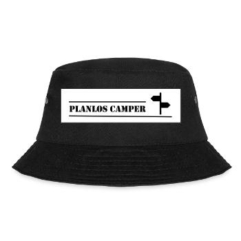 Logo PLANLOS CAMPER neutraler Hintergrund - Bucket Hat - Schwarz - Vorne - Lela (165cm)