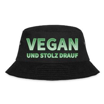 Vegan und stolz drauf-Druck - Bucket Hat - Schwarz - Vorne - Lela (165cm)
