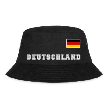 Deutschland Trikot Look mit Fahne Flagge auf Brust - Bucket Hat - Schwarz - Vorne - Lela (165cm)