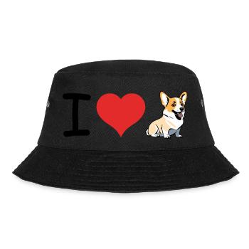 I love Corgi Heartbeat Pulse - Pet Design - Bucket Hat - Schwarz - Vorne - Lela (165cm)