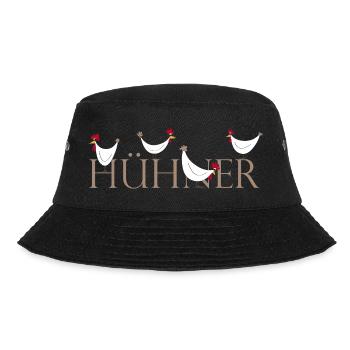 Lustige Hühner-Illustration auf Keramik - Bucket Hat - Schwarz - Vorne - Lela (165cm)