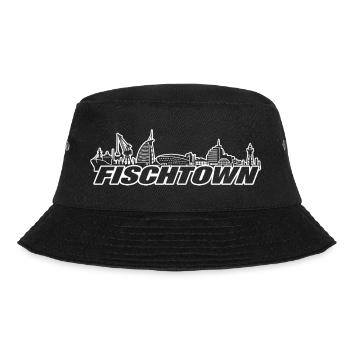FISCHTOWN II - Bremerhaven Skyline Outline Weiß - Bucket Hat - Schwarz - Vorne