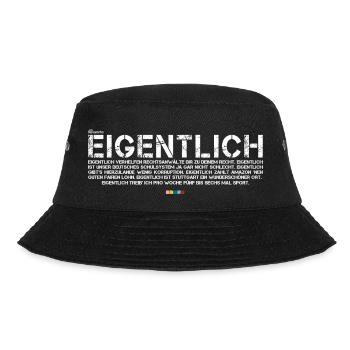 Eigentlich (weiß, mit Stabil Logo) - Bucket Hat - Schwarz - Vorne - Lela (165cm)