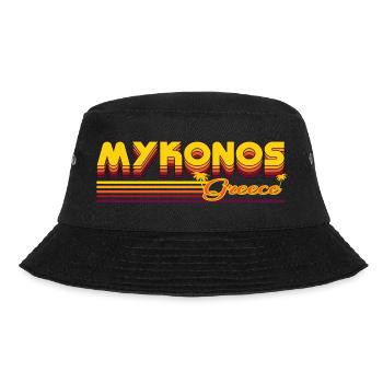 Mykonos: Sonniges Retro-Design - Bucket Hat - Schwarz - Vorne - Lela (165cm)