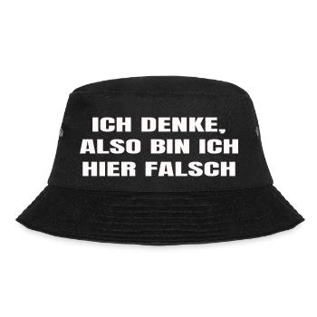 Lustiges T-Shirt "Ich denke, also bin ich falsch" - Bucket Hat - Schwarz - Vorne - Lela (165cm)
