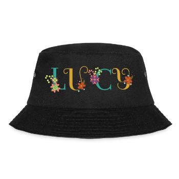 LUCY Name Art With Flowers Embroidered - Bucket Hat - black - Front - Lela (165cm)