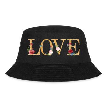 LOVE Art mit gestickten Blumen - Bucket Hat - Schwarz - Vorne - Lela (165cm)