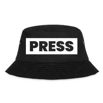 Press Design sagt "PRESS" Mediennachrichtenjournalisten - Bucket Hat - Schwarz - Vorne - Lela (165cm)