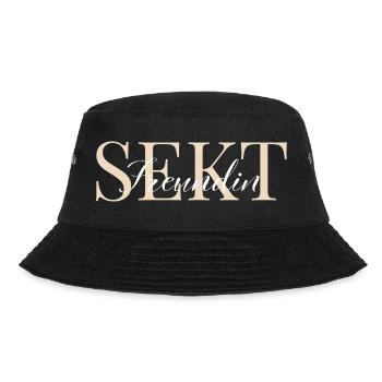 Sektfreundin cremefarben und weiß - Bucket Hat - Schwarz - Vorne - Lela (165cm)