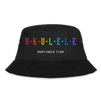 Ukulele - Hüpfender Floh - Bunte Buchstaben - Bucket Hat - Schwarz - Vorne - Lela (165cm)
