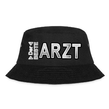 ARZT Mütze - Silber Schrift mit Spruch - Bucket Hat - Schwarz - Vorne - Lela (165cm)