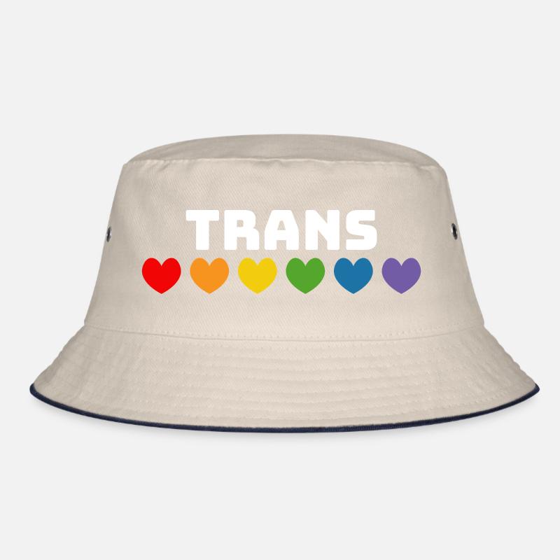 Rainbow heart trans white Bucket Hat