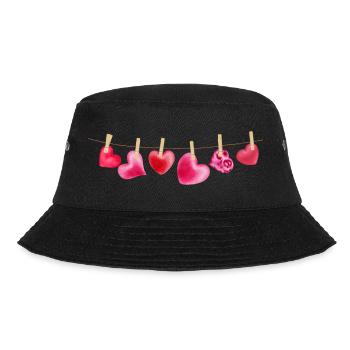 Herz T-Shirt  Aquarell Wäscheleine Geschenkidee - Bucket Hat - Schwarz - Vorne - Lela (165cm)