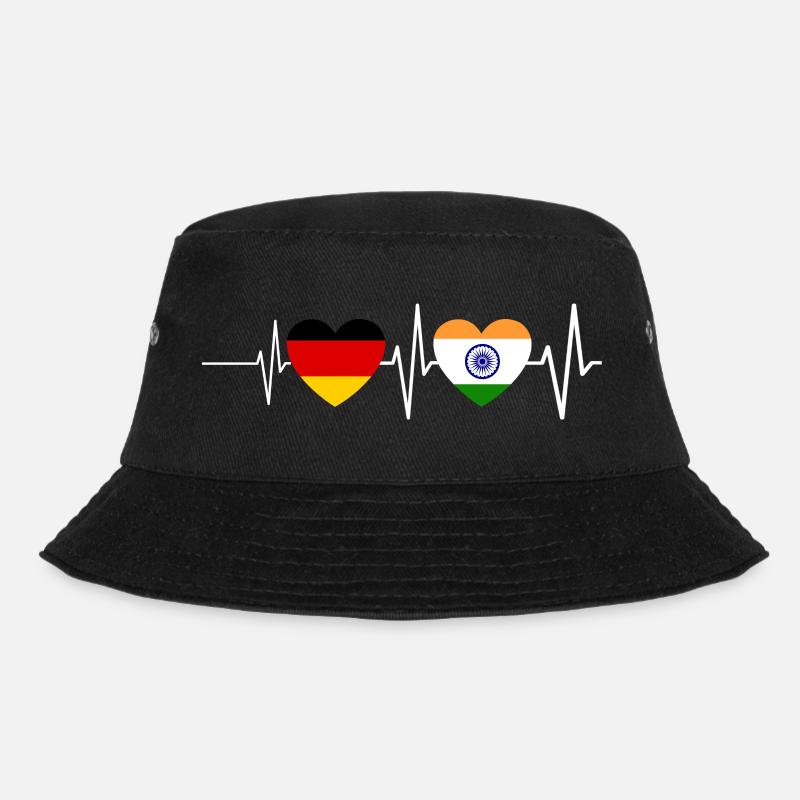 Germany India Heartbeat Indian Flag Inde - Bucket Hat - black