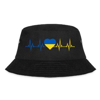 Herzschlag Fahne Herz Heartbeat Flagge Ukraine - Bucket Hat - Schwarz - Vorne - Lela (165cm)