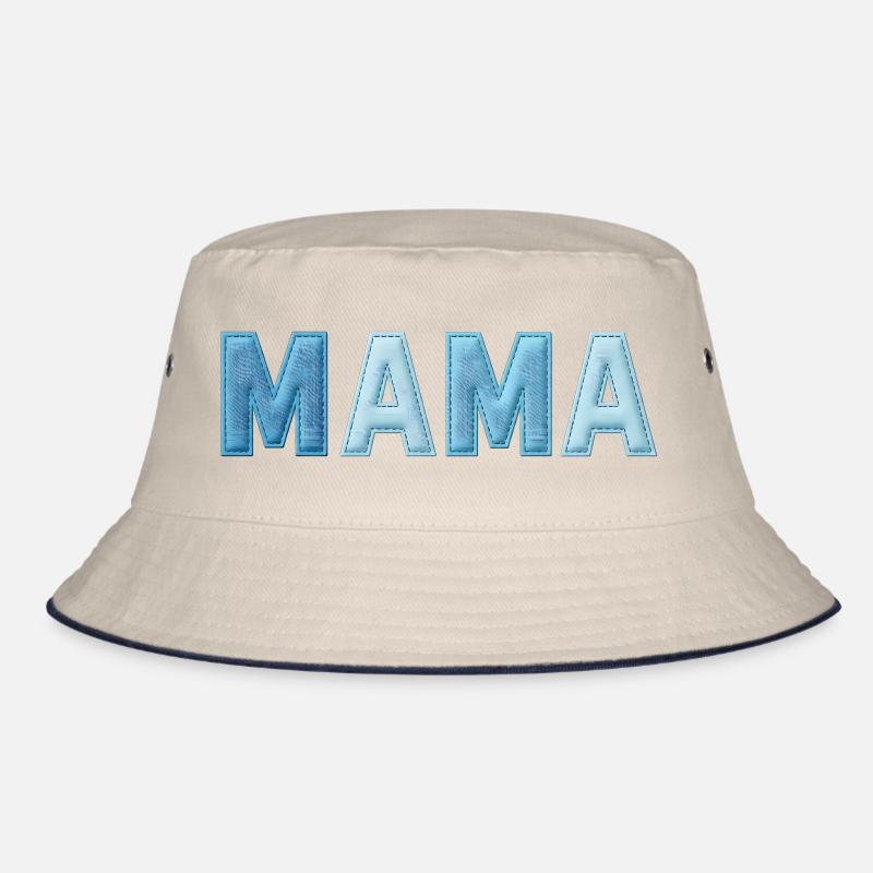 MAMA Denim Schriftzug Patchwork Trend Bucket Hat