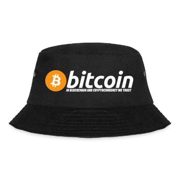 Bitcoin Logo mit Slogan Weiß - Bucket Hat - Schwarz - Vorne - Lela (165cm)
