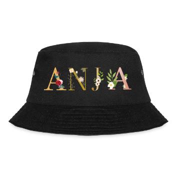 ANJA Name mit Blumen geschmückt - Bucket Hat - Schwarz - Vorne - Lela (165cm)