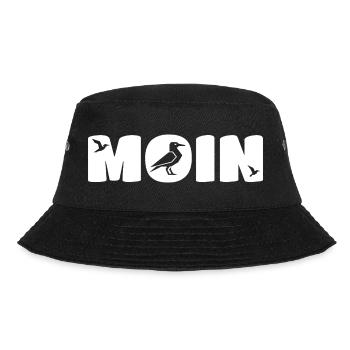 Moin Möwe Küsten-Gruß - Maritim - Bucket Hat - Schwarz - Vorne - Lela (165cm)