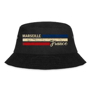 France - Marseille - Frankreich - Flagge - Streife - Bucket Hat - Schwarz - Vorne - Lela (165cm)