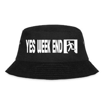 Yes Wochenende – Notfall – Weiß - Bucket Hat - Schwarz - Vorne - Lela (165cm)
