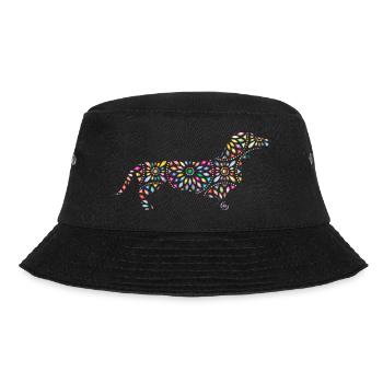 Hund Dackel Blumen Mandarin Geschenk - Bucket Hat - Schwarz - Vorne - Lela (165cm)
