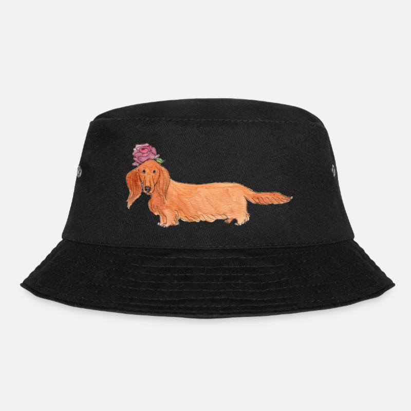 Dackel mit Blume - Bucket Hat - Schwarz
