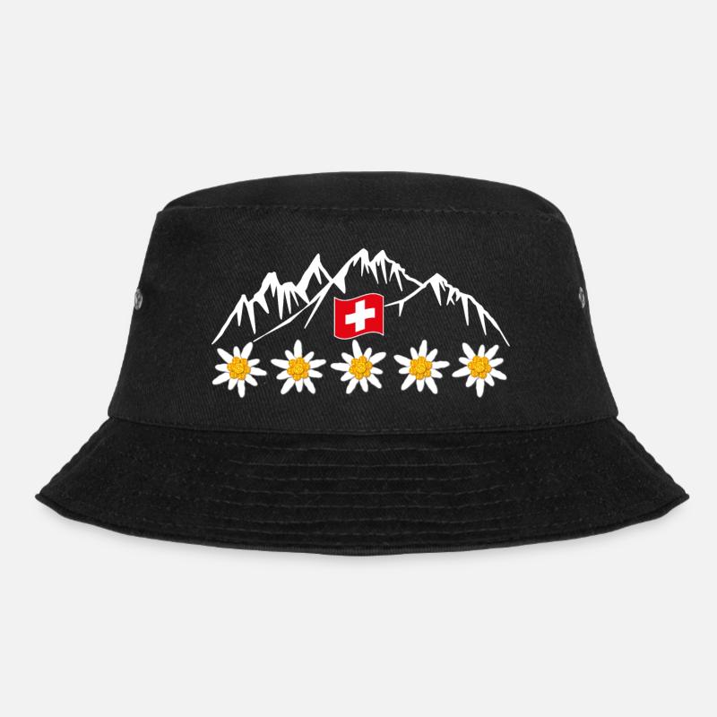 Schweiz, Berge, Gletscher, Urlaub - Bucket Hat - Schwarz