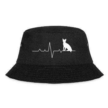 Katze mit EKG Kurve - Katzenliebe, Katzenfan - Bucket Hat - Schwarz - Vorne - Lela (165cm)