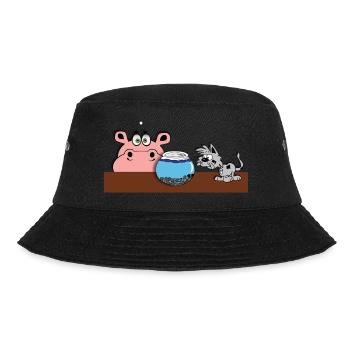 goldfish fish glass animal comic hippo cat kids - Bucket Hat - black - Front - Lela (165cm)