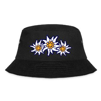 Weiße Alpen Edelweiß Blume Bergblume Berge Wandern - Bucket Hat - Schwarz - Vorne - Lela (165cm)