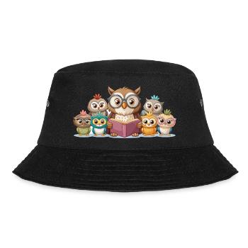 Cute Owl Family Reading Story Together Art - Bucket Hat - black - Front - Lela (165cm)