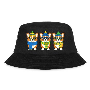 Winter Corgi Trio with Accessories - Bucket Hat - black - Front - Lela (165cm)