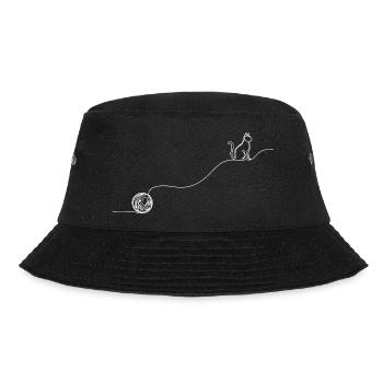 Katze Wolle Stricken Häkeln Line Art Wollknäuel - Bucket Hat - Schwarz - Vorne - Lela (165cm)