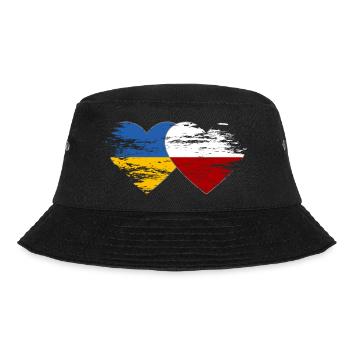 Ukraine Polen Flagge used Herz - Bucket Hat - Schwarz - Vorne - Lela (165cm)