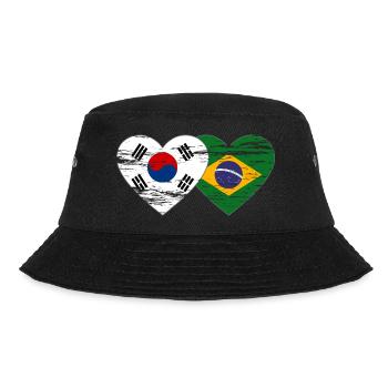 South Korea Brazil Flag Heart Used - Bucket Hat - black - Front - Lela (165cm)