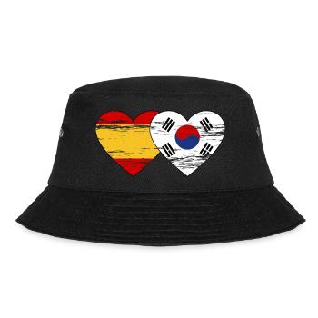 Spain, South Korea, flag, heart used - Bucket Hat - black - Front - Lela (165cm)
