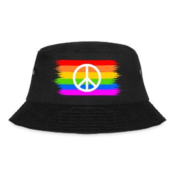 Peacezeichen auf LGBT Regenbogenfahne - Bucket Hat - Schwarz - Vorne - Lela (165cm)